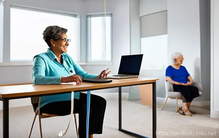 장애인재활상담사 직무별 역량 평가 - **Prompt:** "A heartwarming and inspiring scene depicting a rehabilitation counselor, a compassionat...