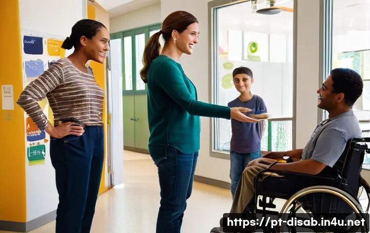 장애인재활상담사 업무사례 - A compassionate rehabilitation counselor in a bright, modern community health center, actively engag...