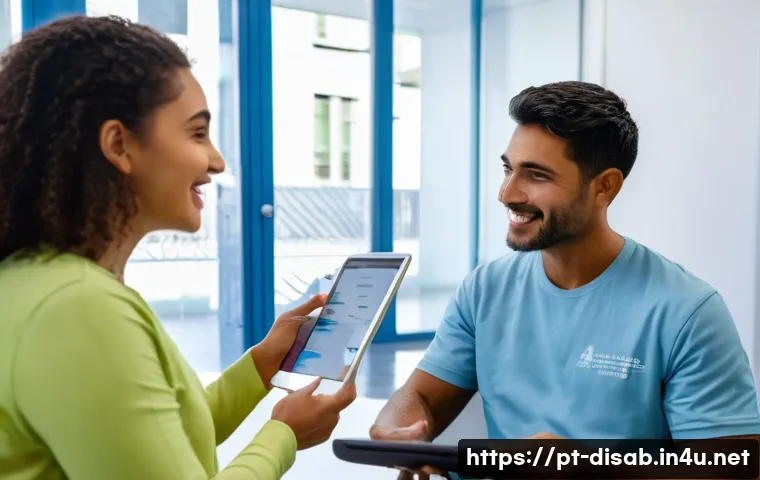 장애인재활상담사 업무 평가 기준 - A professional rehabilitation counselor in a modern Brazilian urban clinic, attentively demonstratin...