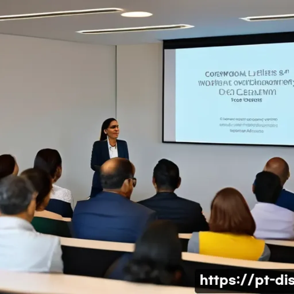 장애인재활상담사 진로 변경 - A professional woman in business casual attire confidently presenting at a modern corporate seminar ...