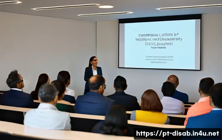 장애인재활상담사 진로 변경 - A professional woman in business casual attire confidently presenting at a modern corporate seminar ...
