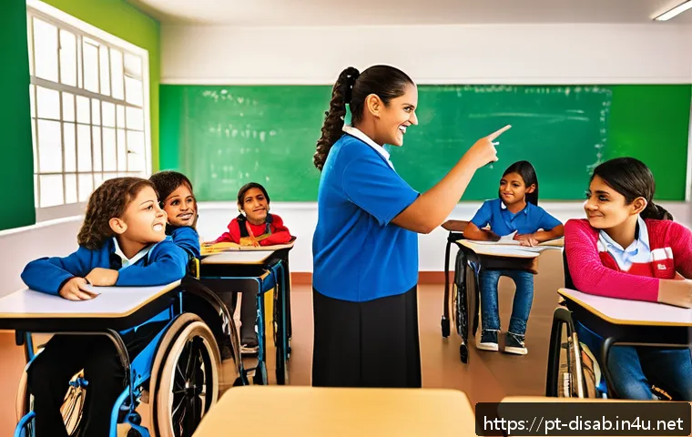 장애인재활상담사 관련 국내 법률 - A vibrant classroom scene in Brazil showing inclusive education: diverse students with various disab...